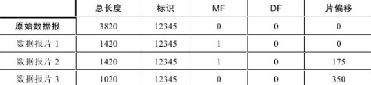 数据报分片表